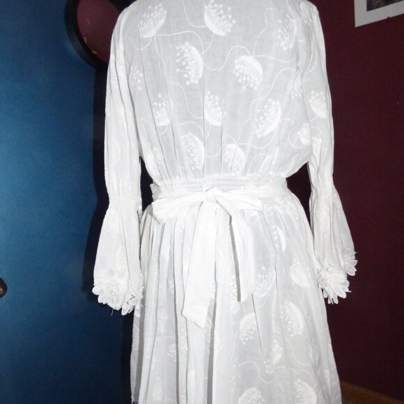 GOTH BOHO HIPPY WEDDING WHITE FLORAL WOVED LONG SLEEVED MINI SKATER DRESS XL - Picture 6 of 16
